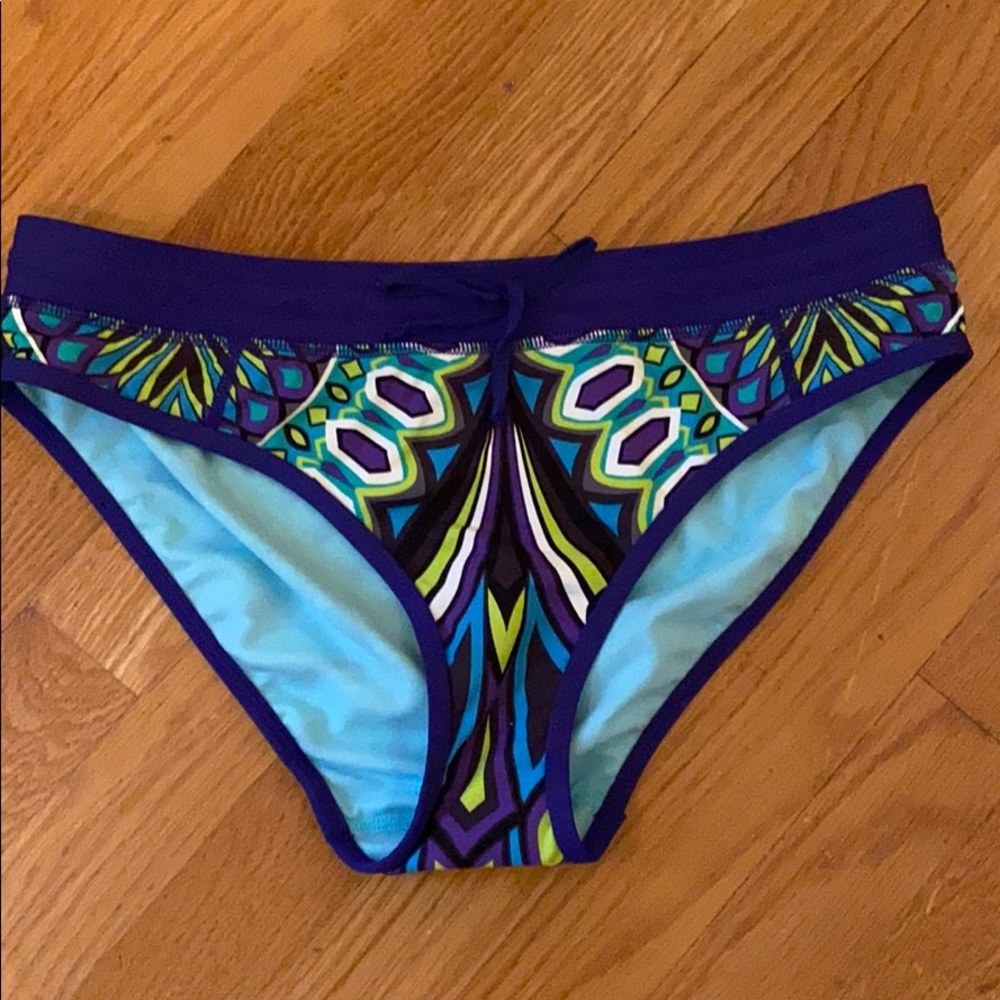 Athleta Tribal blue drawstring bikini bottom